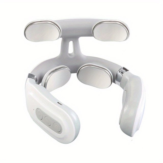 Hot Compress Pulse Kneading Neck Massager Deep Tissue Pain Relieve Fatigue 4 Massage Heads Neck Massager Electric Massager - White