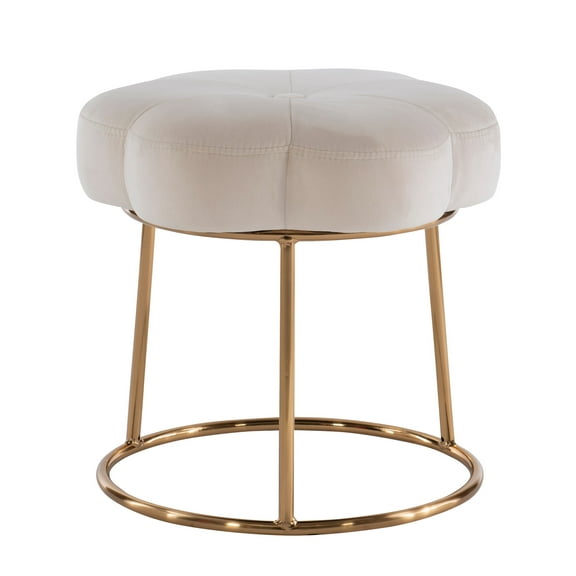 Linon Seraphina Vanity Stool, , 17.75" Seat HeightGold Finish with White Velvet Fabric