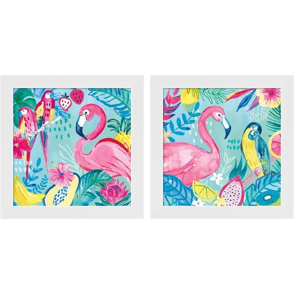 Great Art Now Fruity Flamingos A by Farida Zaman, 2 Piece Framed Art Set Each 14"W x 14"H