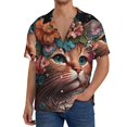 thumbnail image 3 of Honeii 's Flower Crown Cat for men's short-sleeved button-up collared shirt featuring a pocket, perfect for beach vacations, and travel adventures., 3 of 5