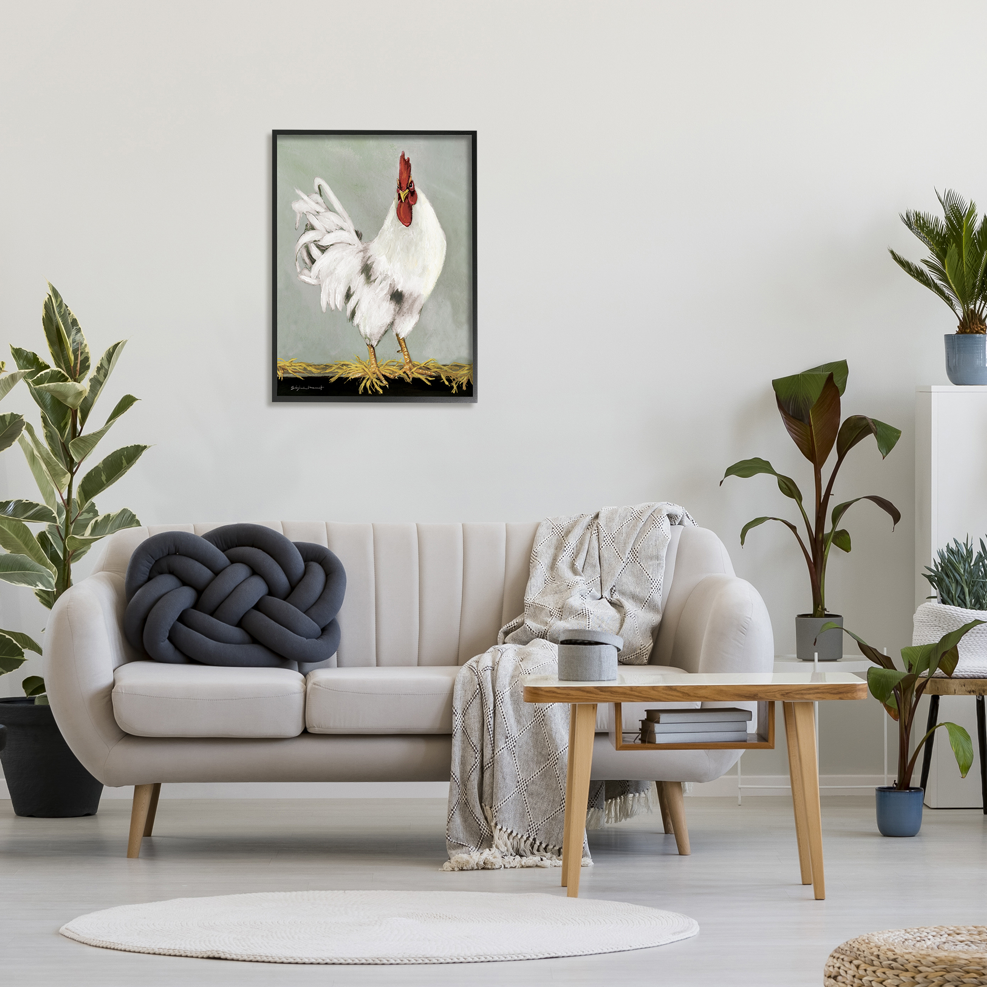 Stupell White Rooster Farmhouse Animal Animals & Insects Painting Black Framed Art Print Wall Art