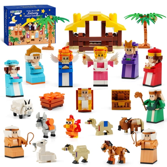 RHYBOR Nativity Advent Calendar 2025, 24 Days Building Blocks Kits Christmas Gifts Countdown Calendar Set, Stocking Stuffer Building Toys for Boys, Girls, Teens & Adults