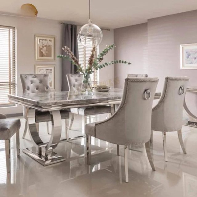 New Hot Sale Restaurant Furniture Metal Dining Room Set Dining Table Set Marble Dining Table With 6 Chairs Set My Lux Decor Round