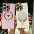 thumbnail image 3 of Allytechgroup for iPhone 15 Plus Cute Love Heart Pattern Phone Case, Compatible with MagSafe Plating Electroplated Soft TPU Slim Shockproof Dustproof Magnetic Case for iPhone 15 Plus, Darkpurple, 3 of 11