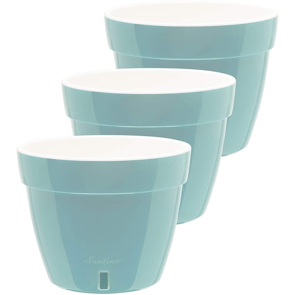 DecoPots - 3 Pack - 7.9 Inch - Self Watering Planter - Modern Flower Pot with Water Level Indicator - 6.3" Tall - for All House Plants, Flowers, Herbs Diameter 7.9", Menthol - White