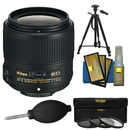 Nikon 35mm f/1.8G AF-S ED Nikkor Lens with 3 UV/CPL/ND8 Filters + Tripod Kit for D3200, D3300, D5300, D5500, D7100, D7200, D750, D810
