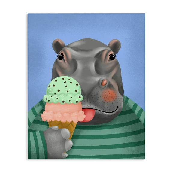 Stupell Industries Hippo And Ice Cream Cone Canvas Wall Art design by Jilly Jack Designs, 20 x 16