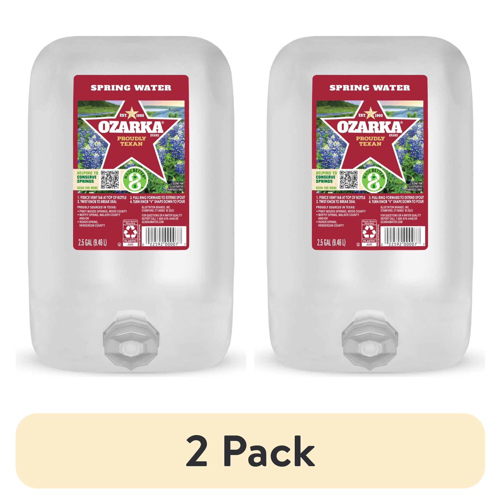 (2 pack) Ozarka Texas Spring Water, 2.5 gal, Single Plastic Jug