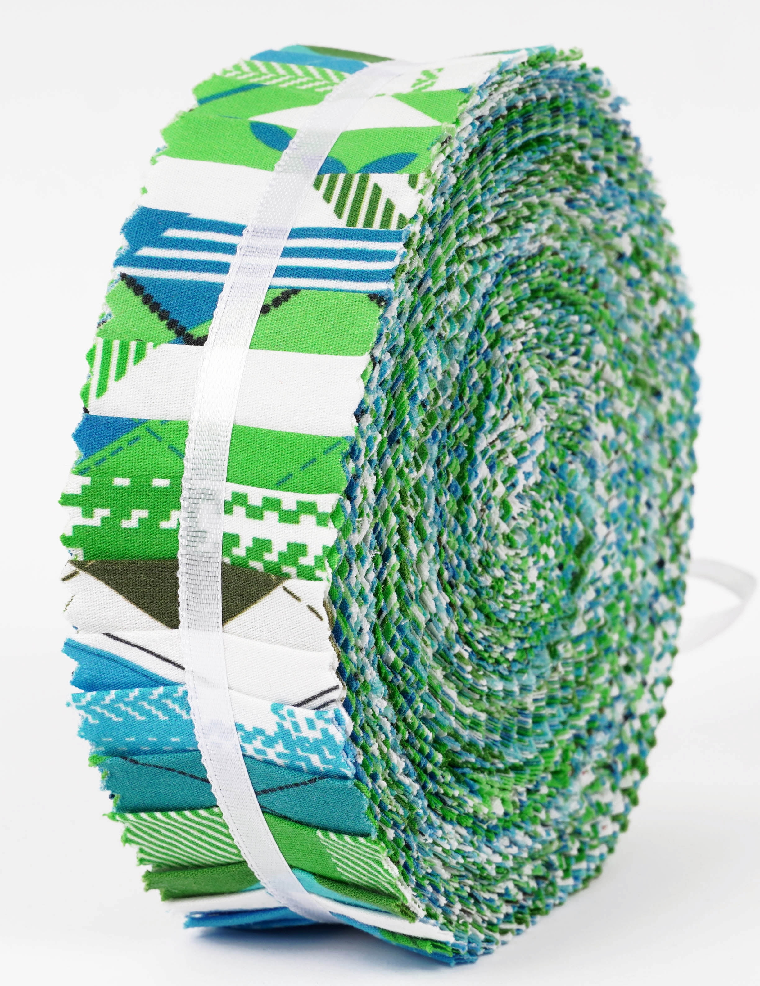 Soimoi 40Pcs Argyle Print Precut Fabrics Strips Roll Up 1.5x42inches Cotton Jelly Rolls For Quilting - Blue & Green
