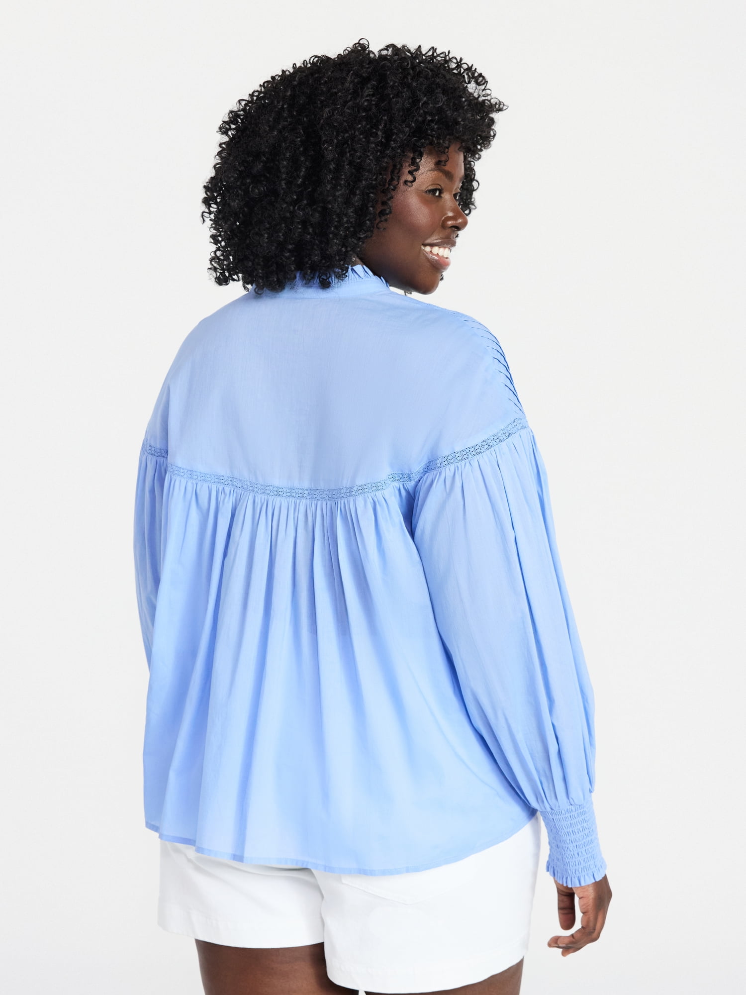 Terra & Sky Women's Plus Size Lace Inset Blouse with Long Sleeves, Sizes 0X-5X