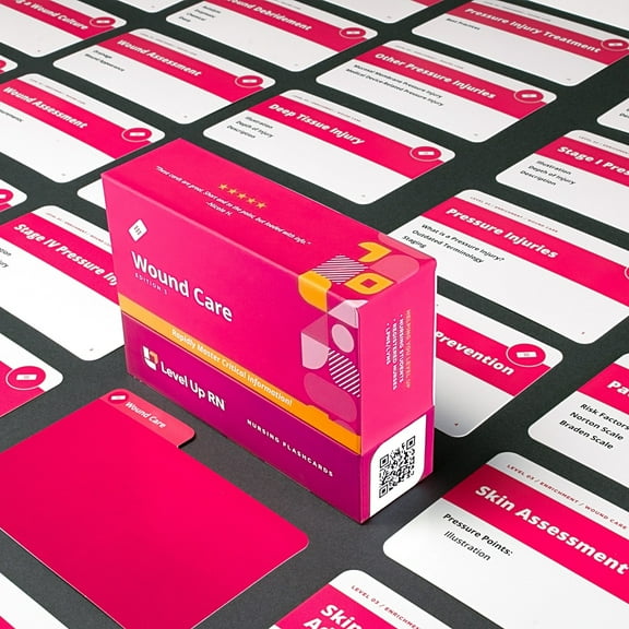 Level UP RN Wound Care LPN RN Review Flash Cards–Essential for Nursing School (58 Cards)