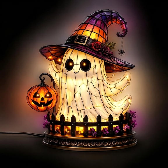 Halloween Night Light Decor Acrylic Ghost Pumpkin LED Wall Decor Lamp 11.81x7.09x1.97in Acrylic Warm Light & Spooky Decor for Living Room Wall Indoor Halloween Home Decor by MPOISVA