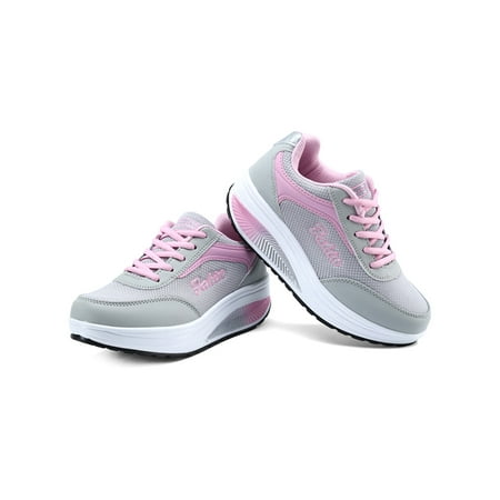 Women's Lace Up Breathable Mesh Fitness Gym Sport Platform Shoes ...