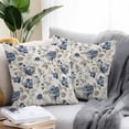 thumbnail image 2 of Navy Blue Floral Throw Pillow Covers 26x26 Inch Set of 2, Beige Vintage Farmhouse Botanical Leaves Waterproof Outdoor Pillow Covers, Decorative Cushion Pillowcases for Couch, Sofa, Bed, Garden, Patio, 2 of 9