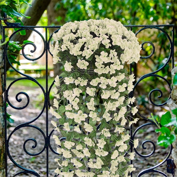 Taotanxi Artificial Hanging Flowers for Outdoors, Fake Hanging Plants for Outdoor, UV Resistant Faux Flowers, Silk Petunia Without Basket for Home Planter Porch Patio Decoration, White 31In
