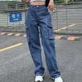 thumbnail image 4 of DeHolifer Jeans for Women Straight Leg Boyfriend Button High Waisted Baggy Jeans Loose Casual Deinm Pants Blue S, 4 of 8