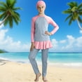 thumbnail image 3 of OGLCCG Girls Long Sleeve Swimsuit 3 Piece Color Block Rashguard Bathing Suit with Swimming Cap Quick Dry Modest Islamic Bathing Suit 0-13 Years, 3 of 4