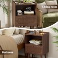 thumbnail image 7 of Gelloan Nightstand, Rattan Drawer Bedside Table with Open Storage, Modern Wooden End Table, for Bedroom, Dorm and Small Spaces,Walnut, 7 of 7