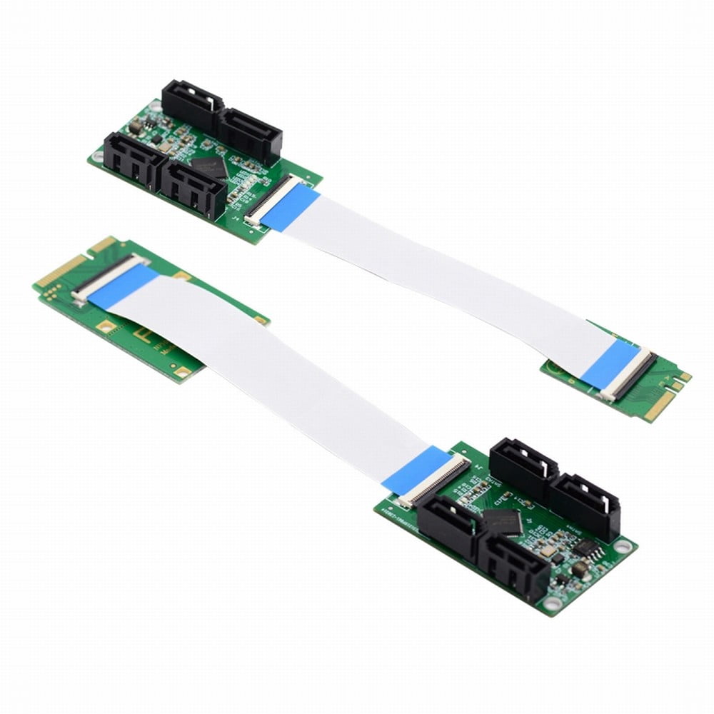 JSER Mini PCI-E PCI Express & NGFF A+E Key to SATA 3.0 Four Ports Adapter Cable 6Gbps Hard Drive Extension Card for SSD