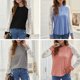 thumbnail image 3 of Moda mujer otoño blusa encaje empalme O cuello manga larga camiseta casual top Abanopi Negro/Extragrande, 3 of 7