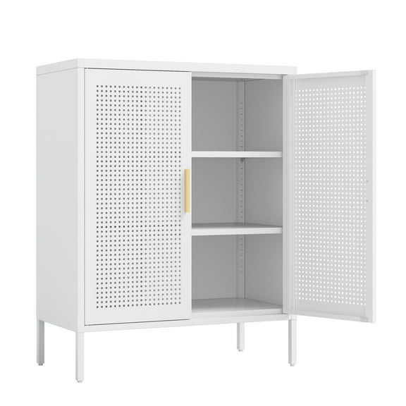 CoSoTower No Lock, Metal Storage Cabinet with 2 Doors and 2 Adjustable Shelves, Steel Storage Cabinet, Metal File Cabinet for Home Office School Gym, White