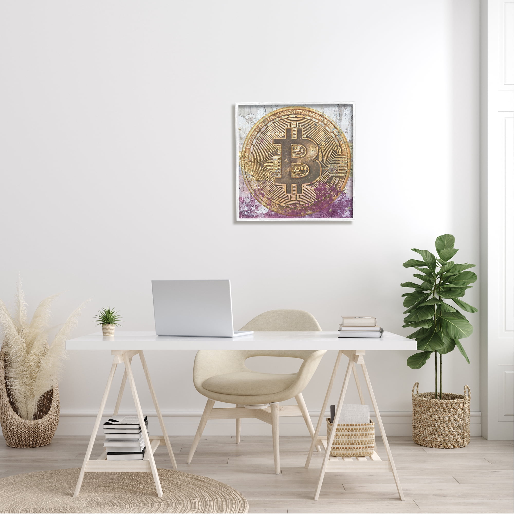 Stupell Abstract Bitcoin Logo Collage Beauty & Fashion Painting White Framed Art Print Wall Art