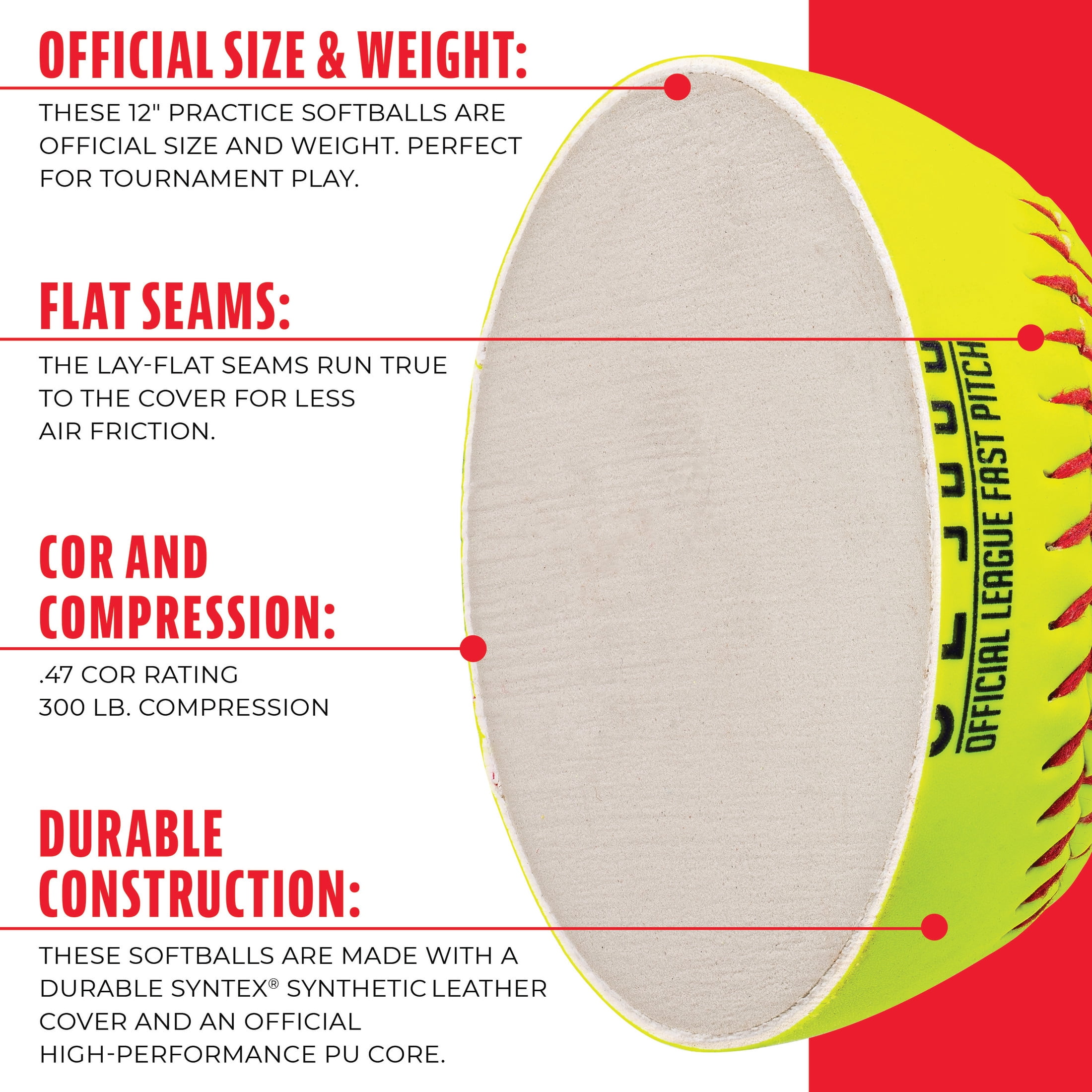 Franklin Sports Official Size Softballs - Fastpitch + Slowpitch Tournament Softballs - 12"
