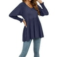 thumbnail image 5 of Cogild Womens V Neck Long Sleeve Shirts Casual A Line Pleated Puff Sleeves Tunic Tops Blouse, 5 of 6