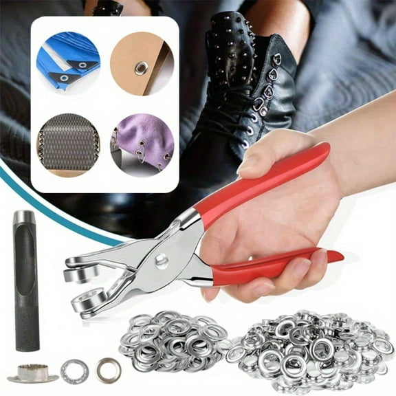 150Pcs 1/2 Inch Grommet Tool Kit, Leather Hole Punch Pliers, Grommets Kit with 150 Metal Eyelets in Silver for Leather, Shoes, Fabric, Belts