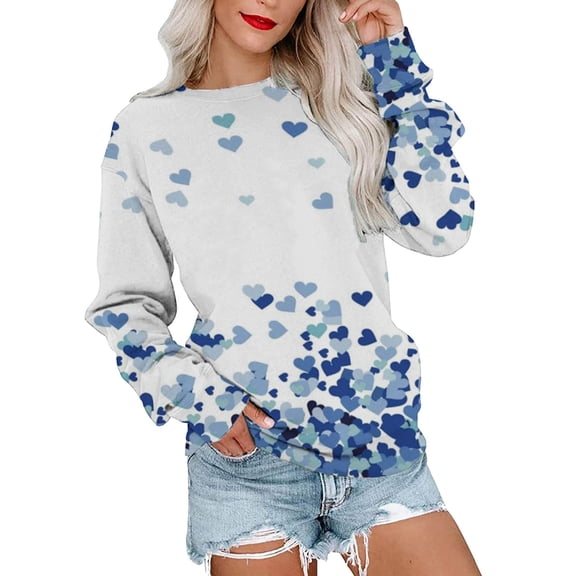 HNMKIU Women's Casual Round Neck Pullover Sweatshirt Long Sleeve Valentine's Day Themed Top Comfortable Soft Loungewear F,M