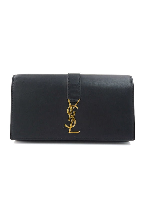 Pre-Owned Yves Saint Laurent SAINT LAURENT long wallet leather black gold women's... (Good)