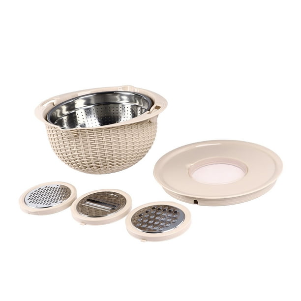 Juego De Colador De Acero Inoxidable, Coladores Y Coladores De Alimentos 4 En 1 Con Rebanador, Colador De Cocina Giratorio, Centrifugador De Ensalada, Lavadora De Frutas Y Verduras