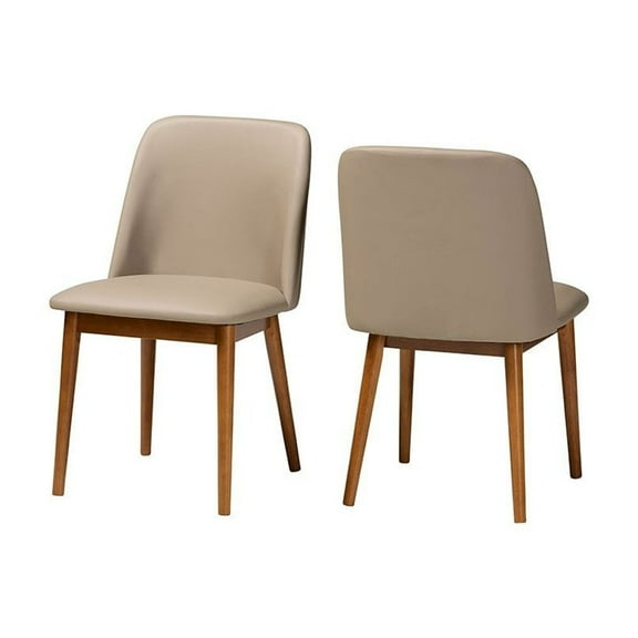 Lavin Mid-Century "Walnut" Light Brown and Beige Faux Leather Dining Chair (Set of 2)
