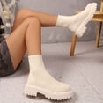 thumbnail image 6 of hopeusnice Round Toe Knit Ankle Boots Women Breathable Chunky Boots for Street Style Beige 35, 6 of 8