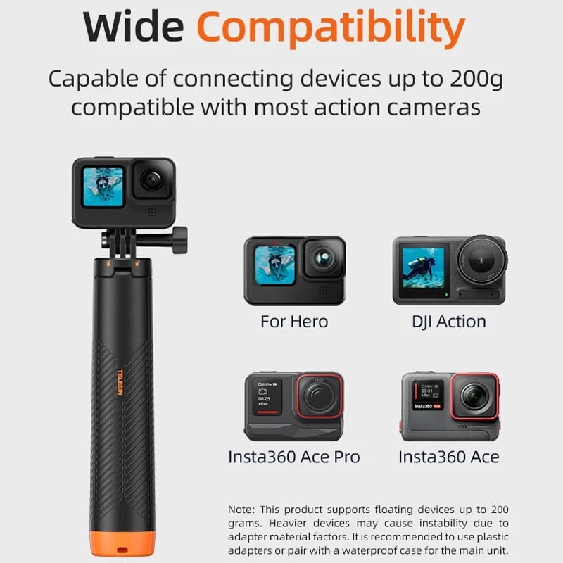 TELESIN Floating Tripod Selfie Stick 61cm for GoPro DJI Insta360 Action Cameras