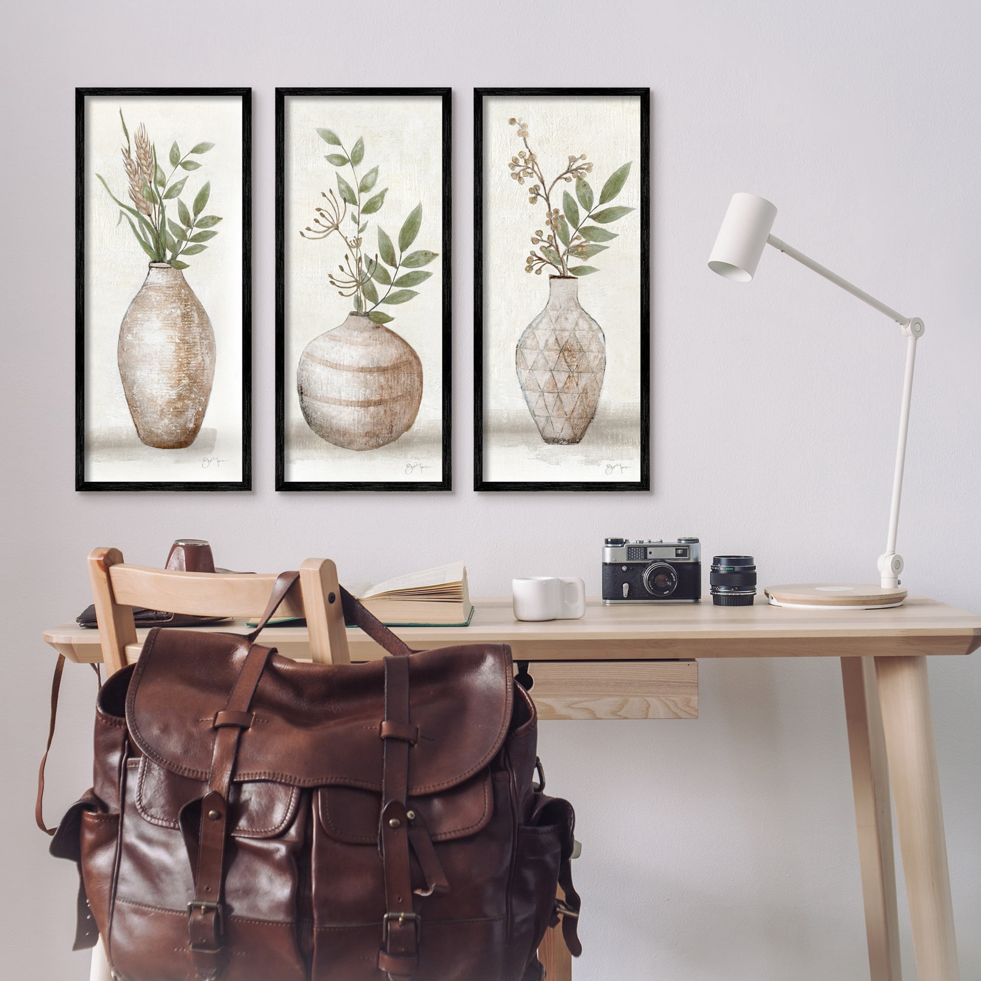 Stupell Industries Botanical Still Life Vase Ikebana Blossoms Arrangement Graphic Art Black Framed Art Print Wall Art, Set of 3, Design by Janet Tava
