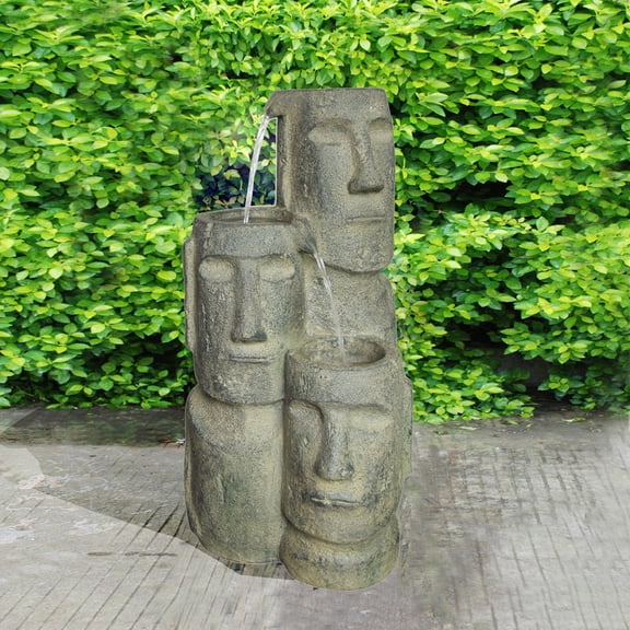 28.75" Decorative Easter Island Heads Waterfall Fountain