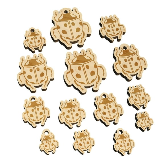 Ladybug Drawing Wood Mini Charms Shapes DIY Craft Jewelry - No Hole - 25mm (7pcs)