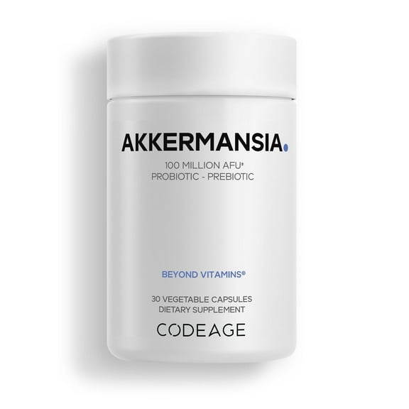 Codeage Akkermansia Synbiotic Supplement - 100 Million AFU Akkermansia Probiotic & Chicory Inulin Prebiotic - Chicory Root - 1 Capsule Per Serving - Non-GMO, Gluten-Free - 30 Capsules