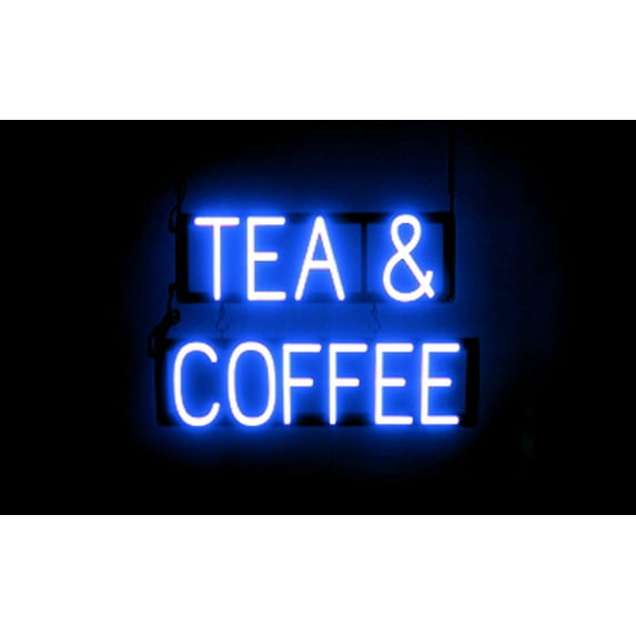 SpellBrite TEA & COFFEE LED Sign for Business. 22.7" x 15.0" Blue TEA & COFFEE Sign Has Neon Sign Look With Energy Efficient LED Light Source. Visible from 500+ Feet, 8 Animation Settings.
