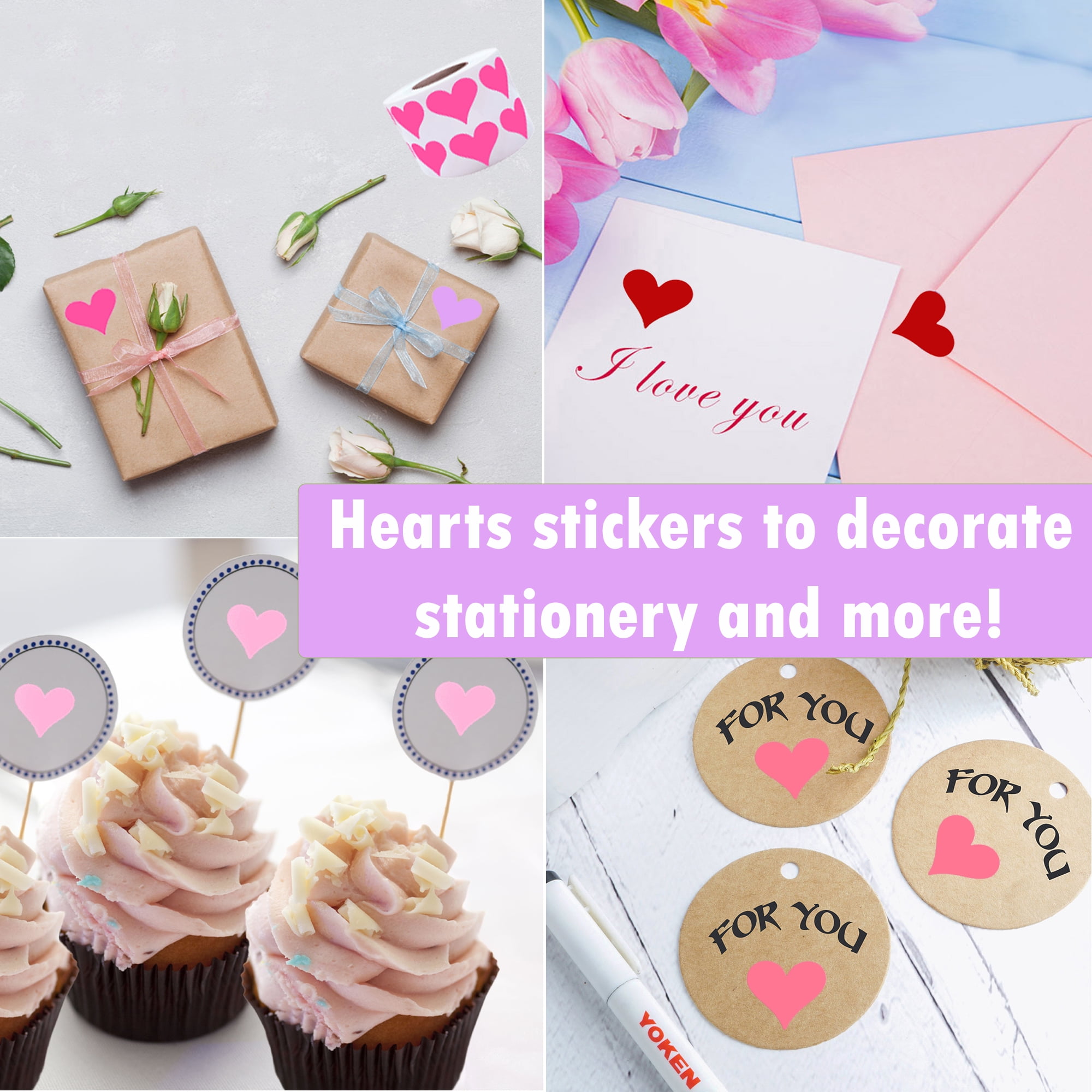 Royal Green Heart Label Stickers 19mm 3/4 inch Rolls in 4 Colors, Gold, Silver, Red and Pink - 4800 Pack