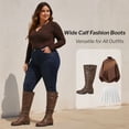 thumbnail image 5 of Love Steetly Women's Extra Wide Calf Knee High Boots, Slouched Shaft Tall Boots, Dual Antique Buckles, Low Stacked Heel Side Zipper Riding Boots., 5 of 7