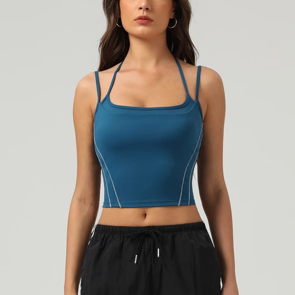 Warop Womens Square Neck Sports Tank Top, Sleeveless with Dual Thin Straps, Cropped Contrast Color Design, Support Activewear for Athletic Activities and Casual Wear