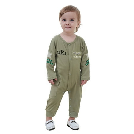 KABOER House Baby Boy Army Air Force Baby Jumpsuit Romper and Hat 2-pc Costume