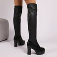 thumbnail image 4 of Womens Over the Knee Boots Splice Leather Round Toe Platform High Heel Thigh High Boots Casual Dress Stretch Tall Boots Black 10, 4 of 6