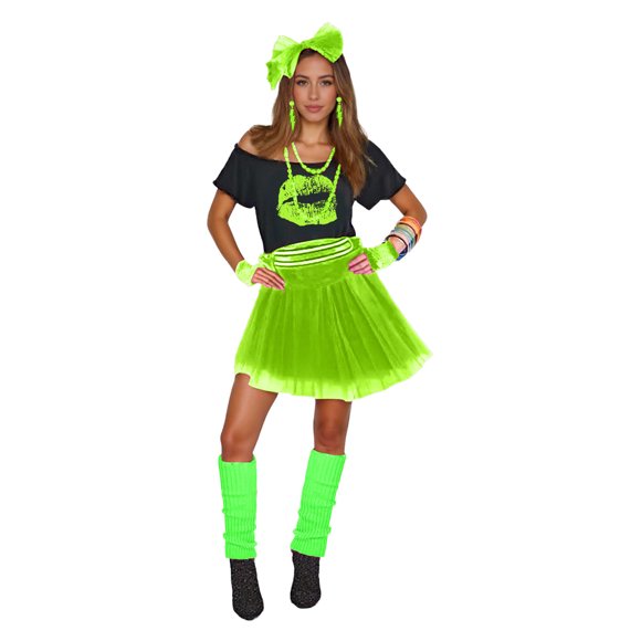 Party Skirt With Waist Pack Neon For Club Outfit Rave Festival Wear Two Piece Outfits Women'S Skirt Suit Green M