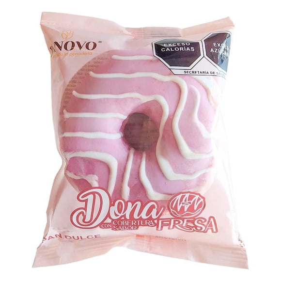 Dona Panovo con cobertura sabor fresa por pieza