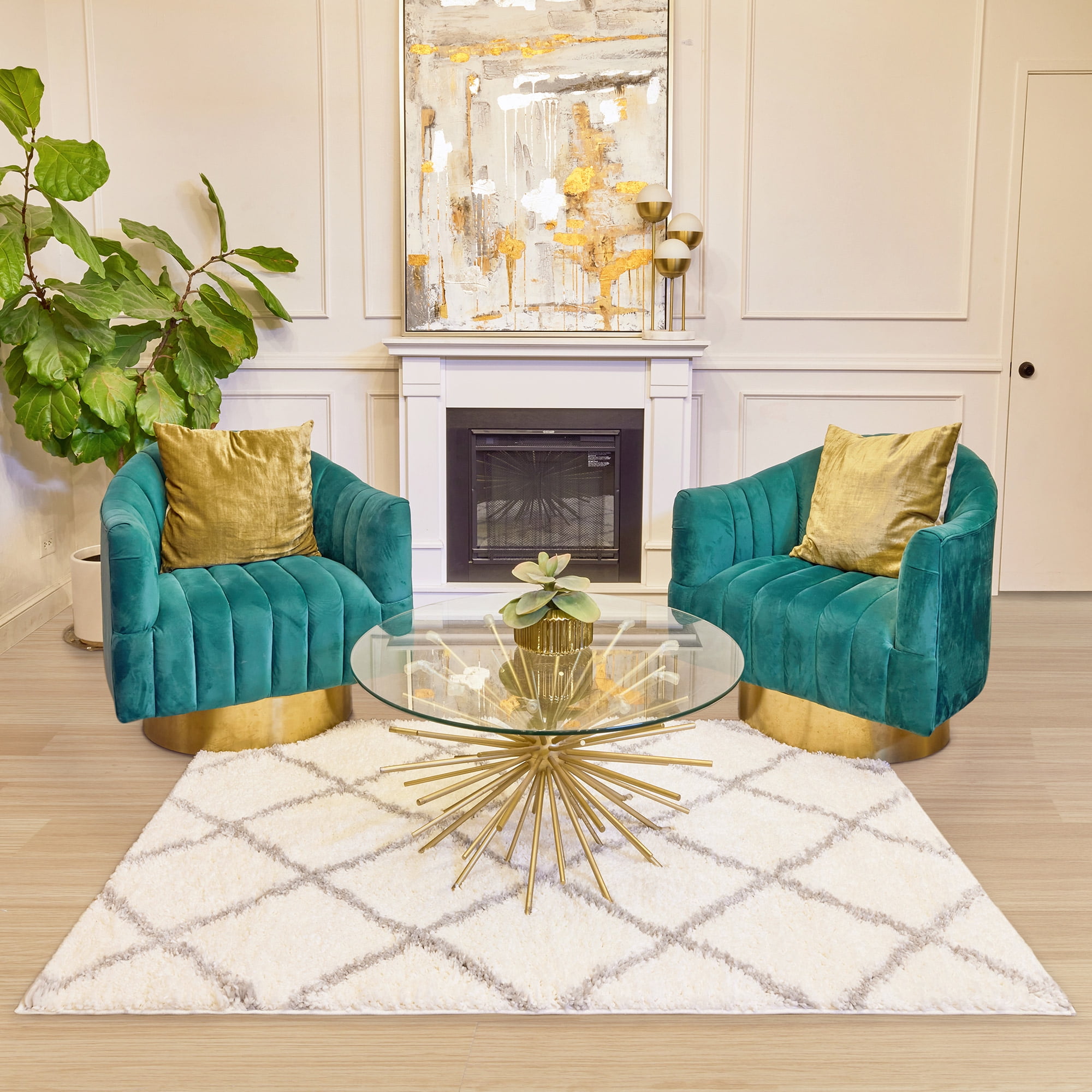 BELLEZE Parma Diamond Trellis Area Rug Cozy Soft Plush Shag Rug, 4x6