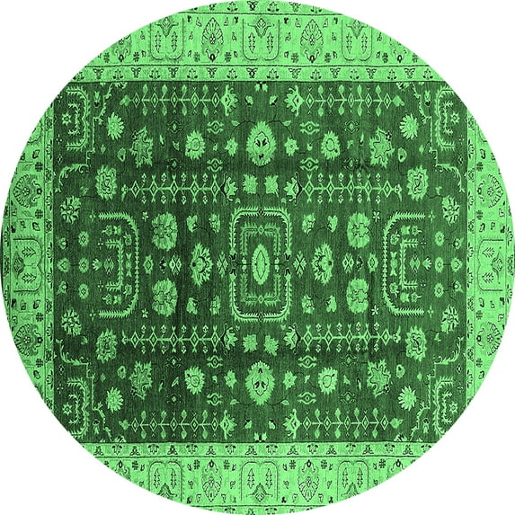 Ahgly Company Indoor Round Oriental Emerald Green Traditional Area Rugs, 8' Round