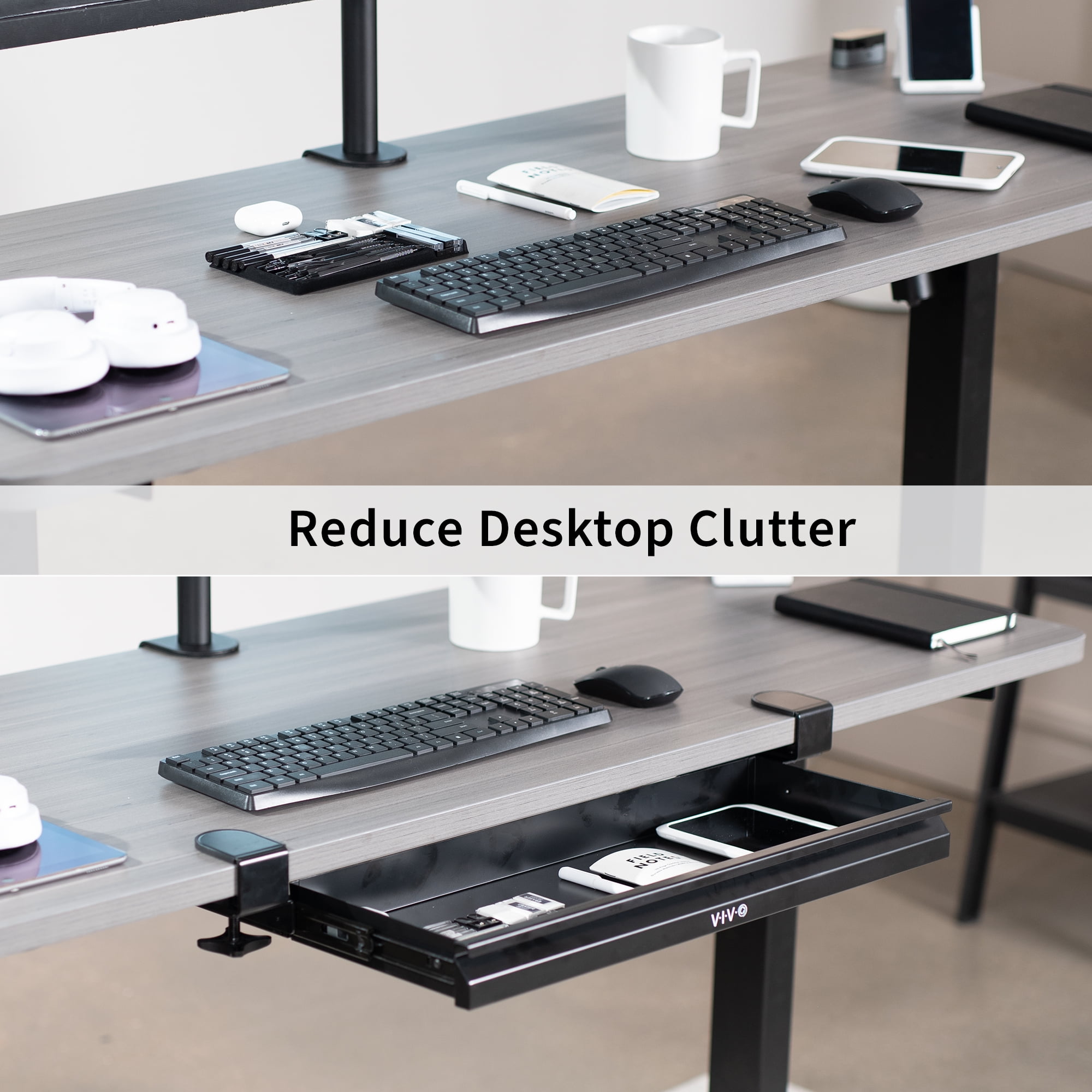 VIVO Black 22" Shallow Clamp-on Pull Out Storage Drawer Desk Organizer